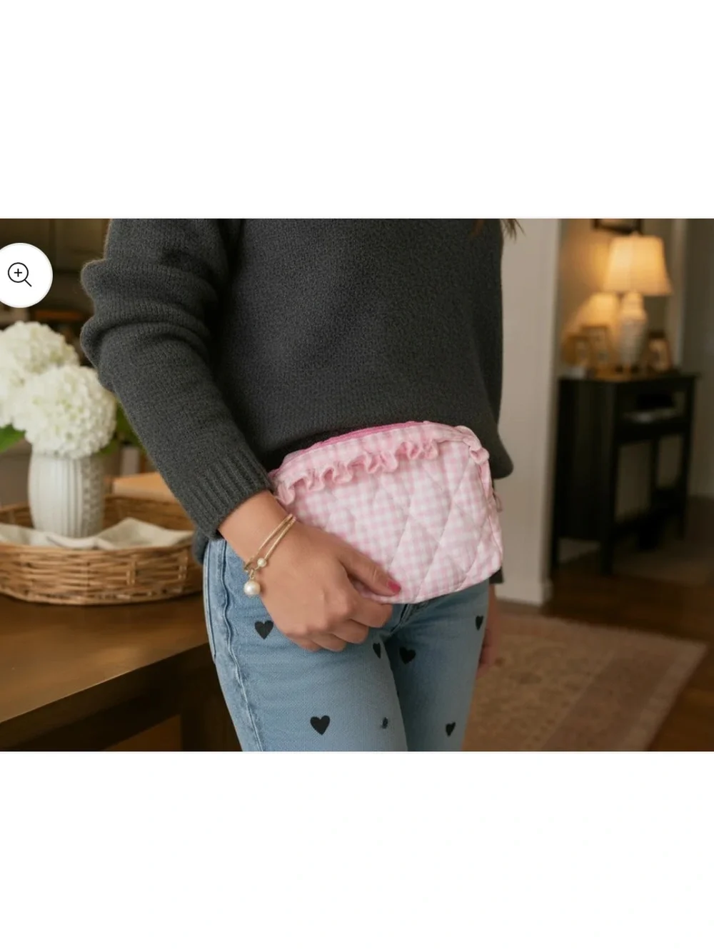 Pink Quilted Ruffles Small Cosmetic Bag
